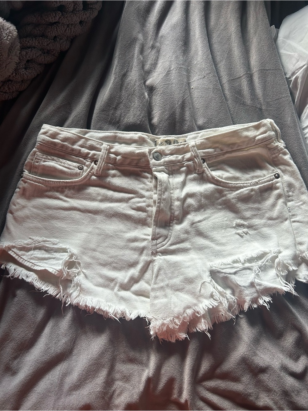 We The Free White Distressed Denim Jean Shorts
